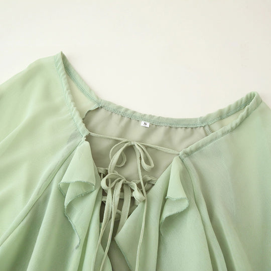 Damen Rüschen-Maxikleid mit eleganten Bindebändern und lässiger Passform R&B