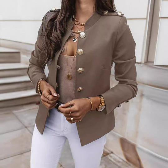 Damen modischer Blazer mit goldenen Knöpfen und schmalem Schnitt R&B