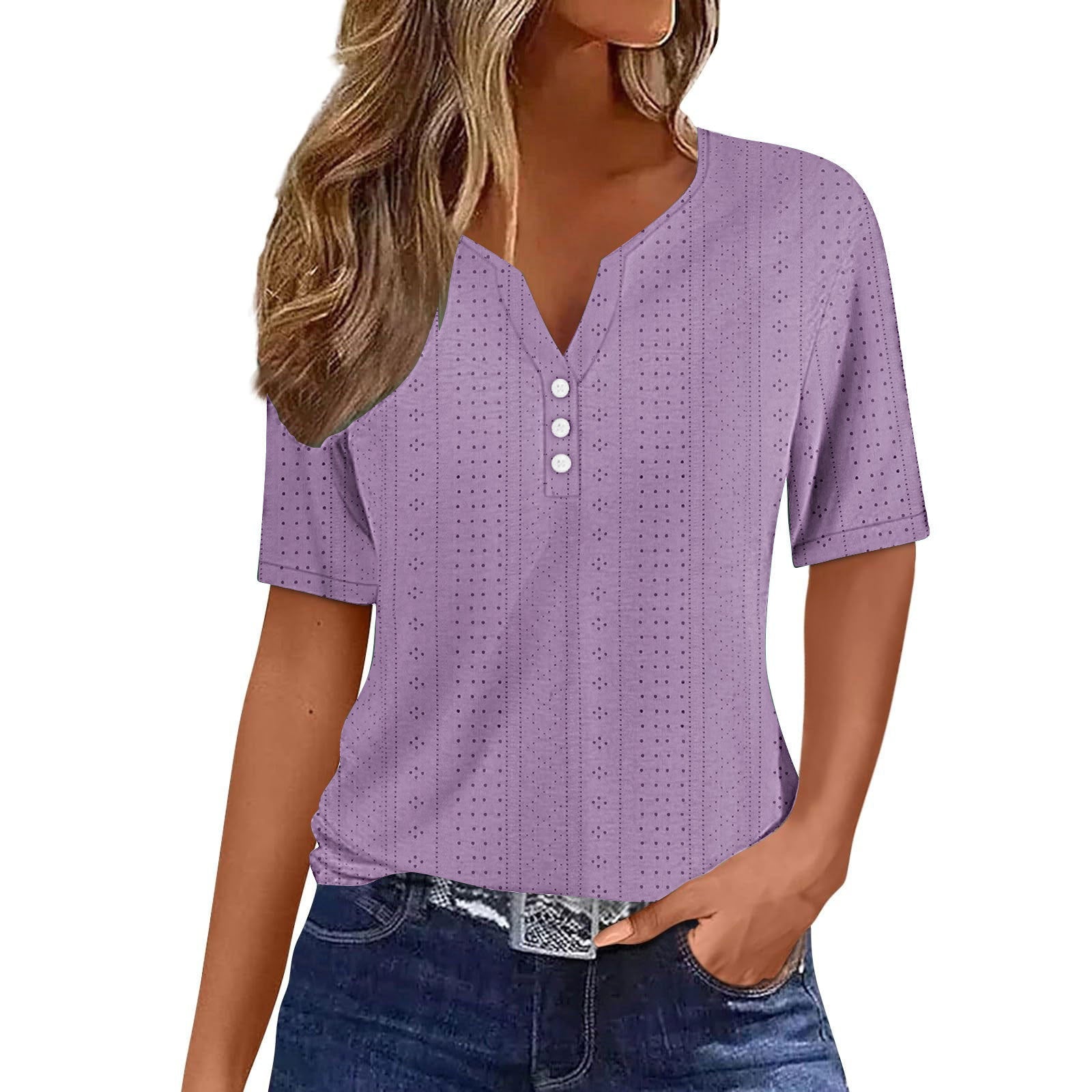Damen Komfortables Kurzarmshirt mit Knopfdetails R&B