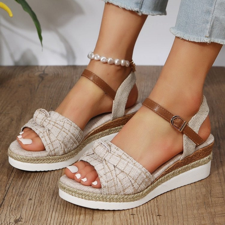 Damen Wedge-Sandaletten mit dekorativer Schleife R&B