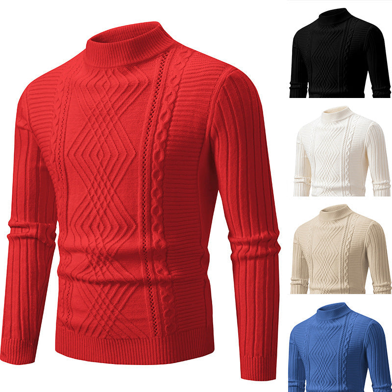 Herren eleganter Strickpullover mit modernem Zopfdesign und hohem Kragen R&B