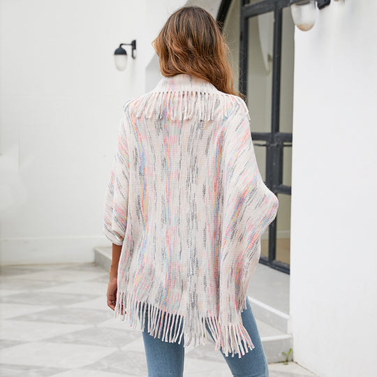 Damen Strickponcho mit luxuriösen Fransen und modernem Design R&B