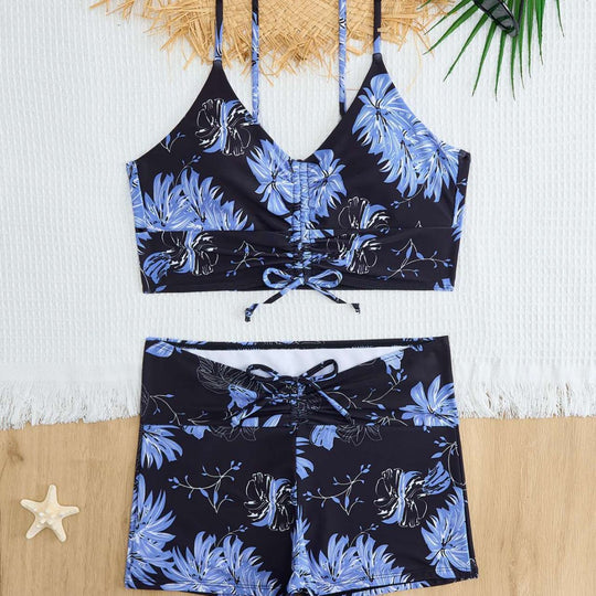 Damen Bikini mit floralem Rüschendesign und verstellbaren Trägern R&B