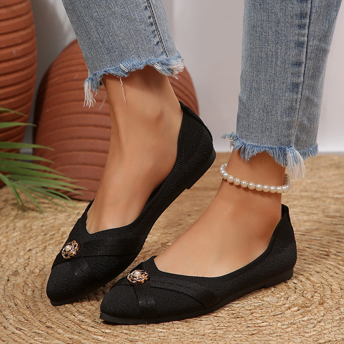 Damen Ballerinas mit dekorativem Schmuckdetail R&B