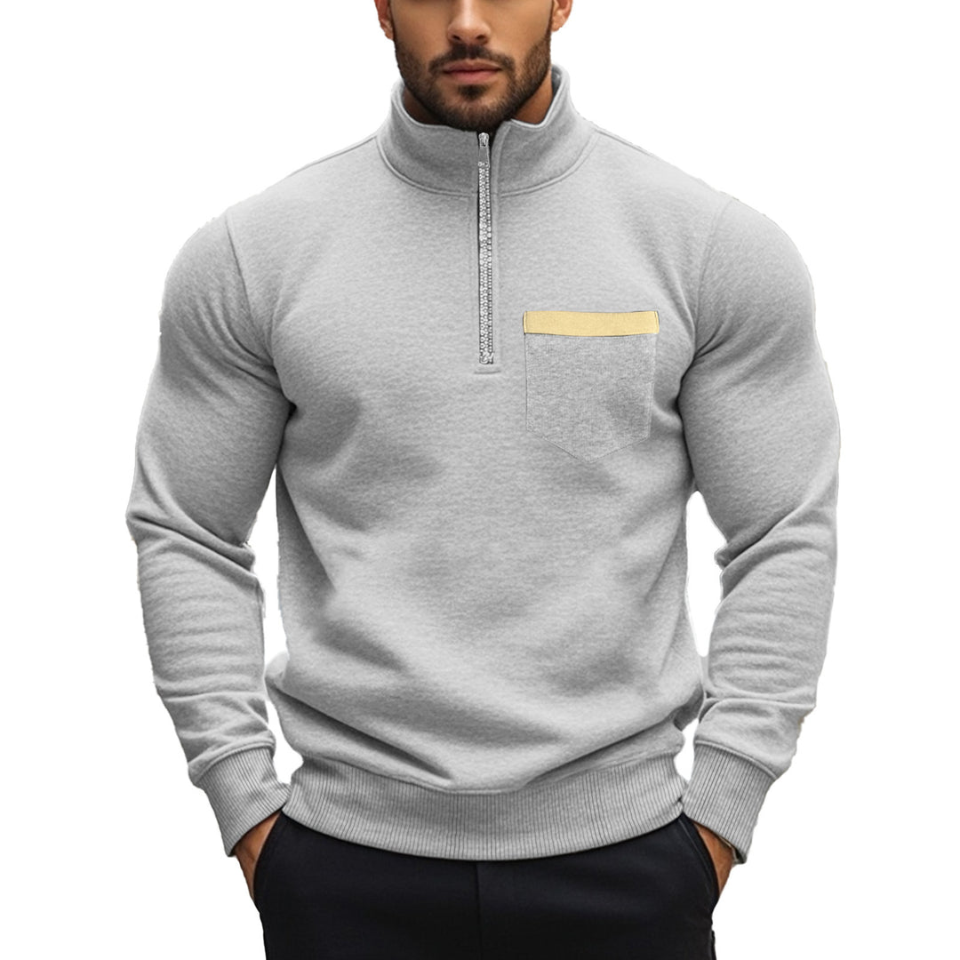 Herren nan angerauter Sweat-Halbzip mit kontrastiertem Innenkragen und elastischem Saum R&B