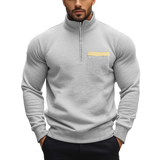 Herren nan angerauter Sweat-Halbzip mit kontrastiertem Innenkragen und elastischem Saum R&B