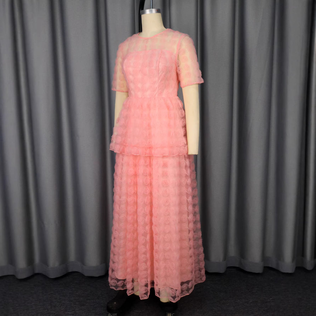 Damen Elegantes Maxi-Kleid mit floralem Volant-Design R&B
