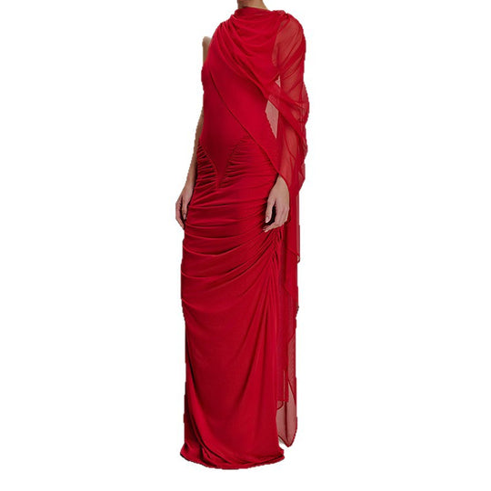 Damen Glamouröses Abendkleid mit asymmetrischem Dekolleté und elegantem Drapierungsdesign R&B