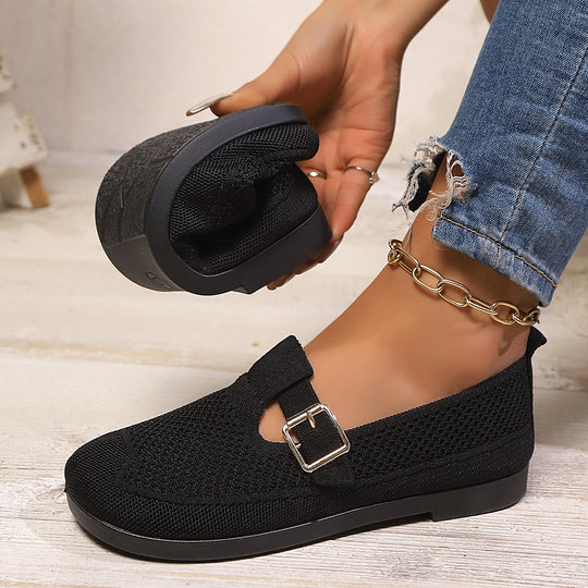 Damen luftige Ballerinas mit modischem Schnallen-Detail R&B