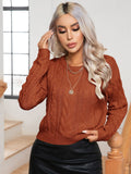 Damen Strickpullover mit Zopfmuster und elastischem Bund R&B