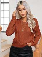 Damen Strickpullover mit Zopfmuster und elastischem Bund R&B