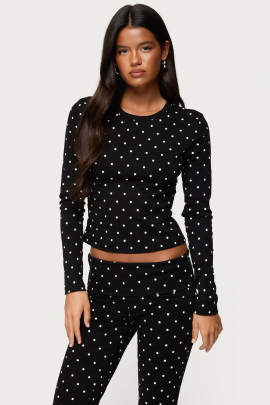 Damen Langärmliges Polka-Dots Oberteil und Leggings Set R&B