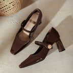 Damen Elegante Mary Jane Pumps mit modischem Riemen und glänzendem Absatz