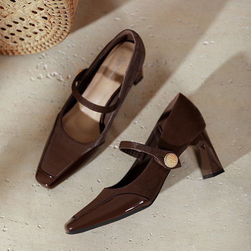 Damen Elegante Mary Jane Pumps mit modischem Riemen und glänzendem Absatz