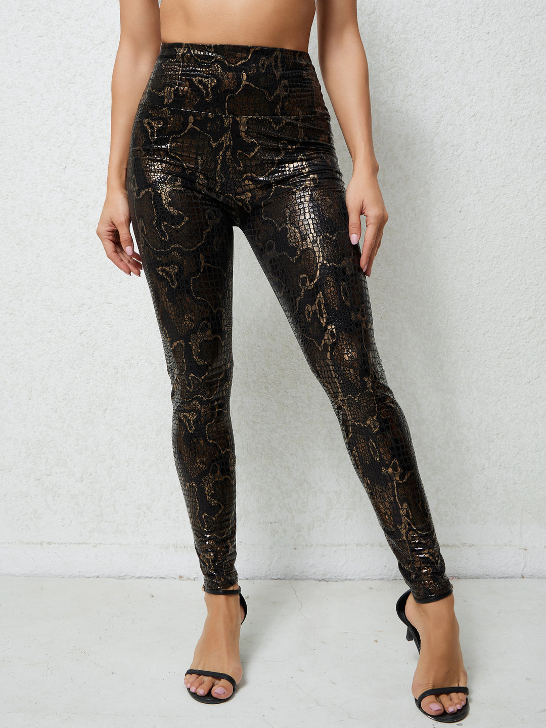 Damen Hochglänzende Leggings im Schlangenmuster R&B