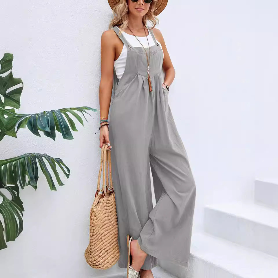 Damen lässiger Jumpsuit mit breiten Beinen und modischen Trägern R&B