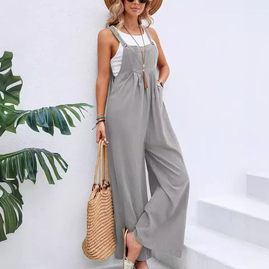 Damen lässiger Jumpsuit mit breiten Beinen und modischen Trägern R&B
