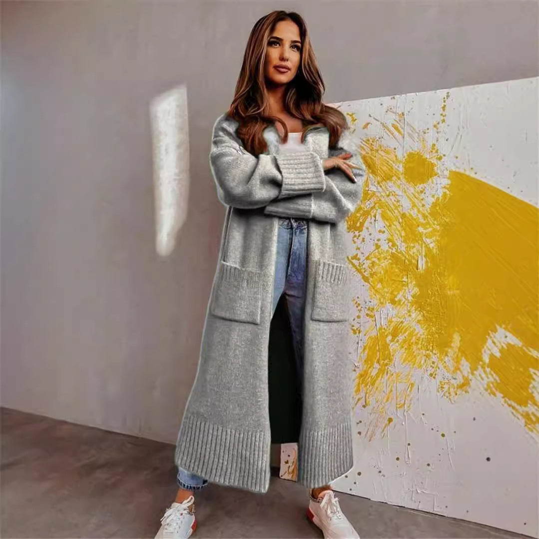 Damen Langer Strickcardigan mit praktischen Taschen und lässigem Schnitt R&B