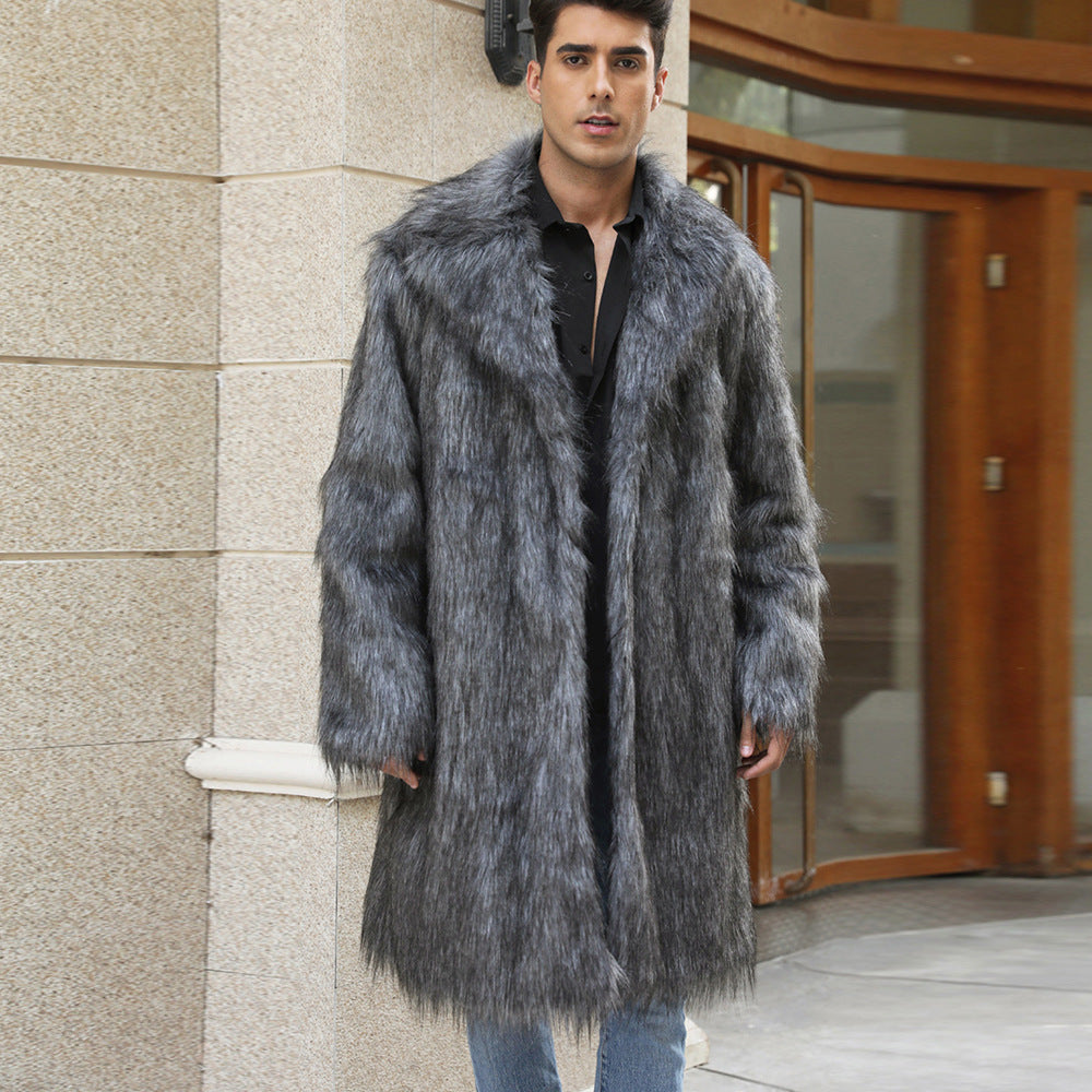 Herren Eleganter Kunstpelz-Mantel mit breitem Kragen und Relaxed Fit R&B