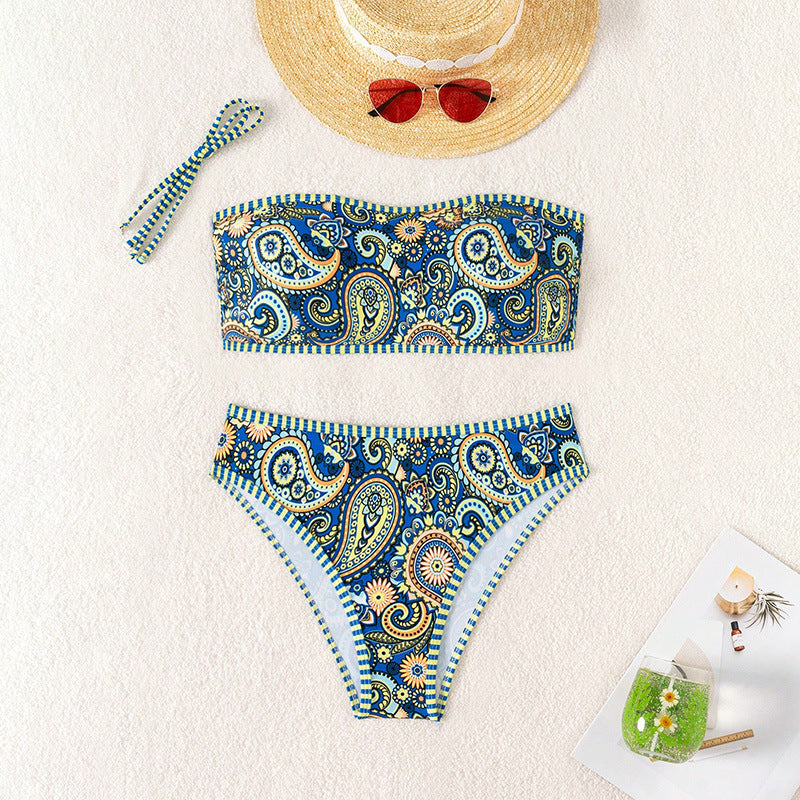 Damen Bandeau-Bikini mit buntem Paisley-Muster R&B