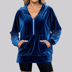 Damen Lässiger Velvet Hoodie mit praktischem Reißverschluss und Kängurutasche R&B