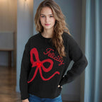 Damen kuscheliger Pullover mit verspielt gestalteter Schleifenapplikation R&B