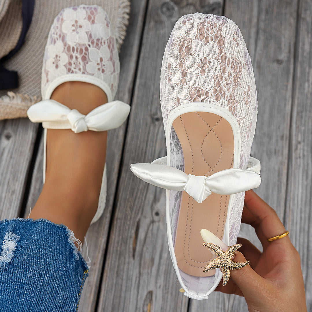 Damen elegante Ballerinas mit floralen Applikationen und rutschfester Sohle R&B