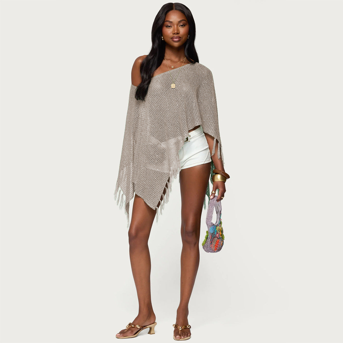 Damen stylischer Poncho mit Fransen R&B