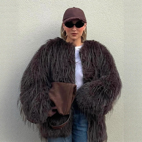 Damen Oversized Kunstpelzjacke R&B