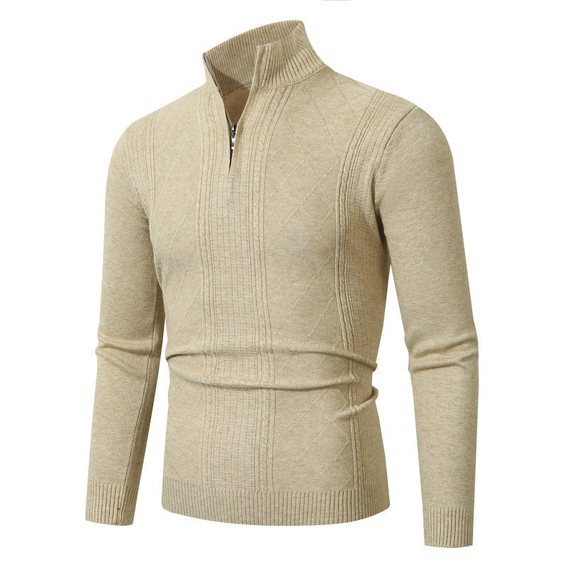 Herren Strickpullover mit hochabschließendem Reißverschluss und modernem Zopfmuster R&B
