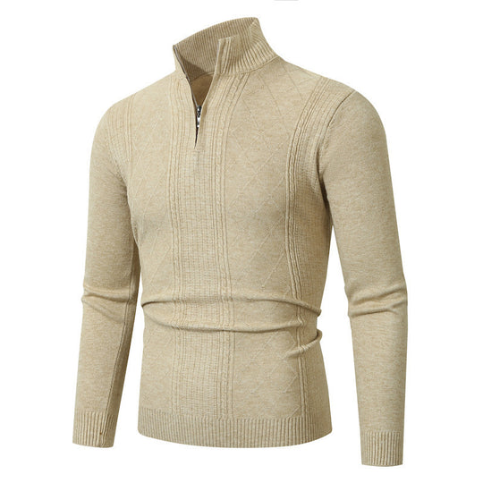 Herren Strickpullover mit hochabschließendem Reißverschluss und modernem Zopfmuster R&B