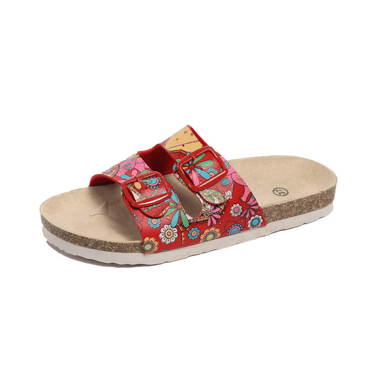 Damen modische Zehentrenner-Sandalen mit floralem Design und anatomischem Fußbett R&B