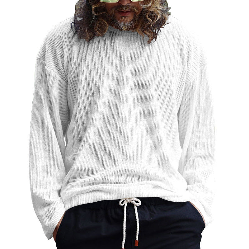 Herren lässiges langärmliges T-Shirt mit strukturierter Oberfläche und modernem Rundhalsausschnitt R&B