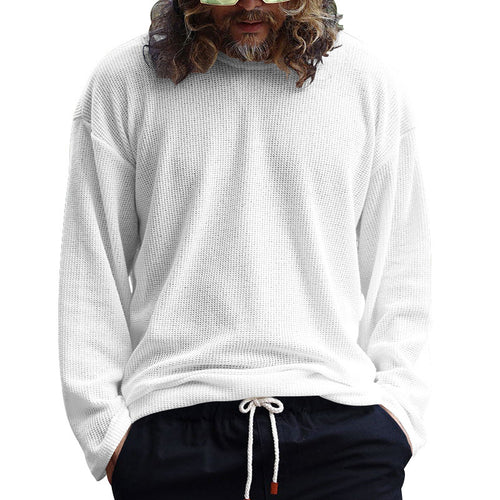 Herren lässiges langärmliges T-Shirt mit strukturierter Oberfläche und modernem Rundhalsausschnitt R&B