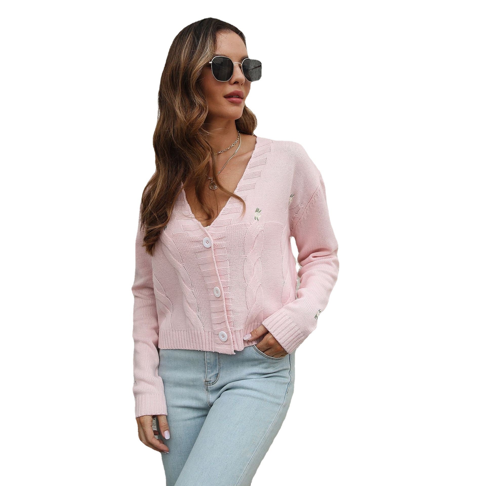 Damen Strickjacke mit dekorativem Zopfmuster und Knopfleiste R&B
