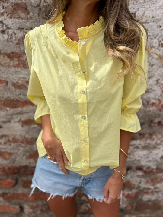 Damen luftige Bluse mit Rüschendetails und voluminösen Ärmeln R&B