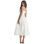 Damen elegantes Midikleid mit Spaghetti-Trägern und fließendem Rock R&B