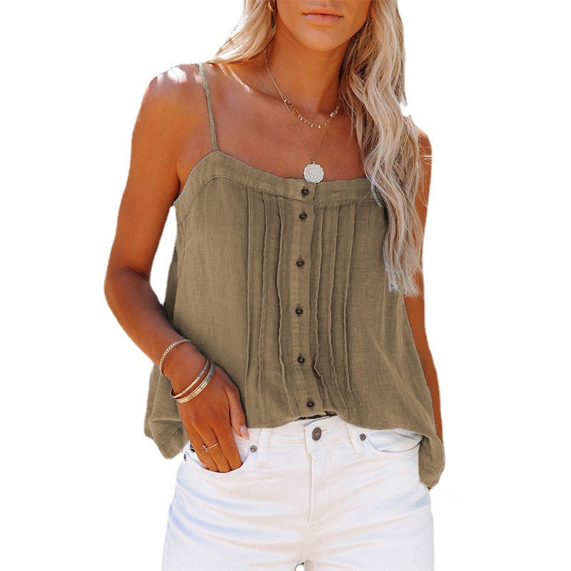 Damen luftiges Spaghettiträger-Oberteil mit kariertem Design und Knopfdetails R&B