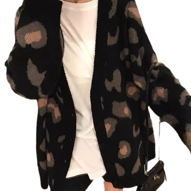 Damen Strickcardigan mit auffälligem Leopardenmuster und großzügigem Schnitt R&B