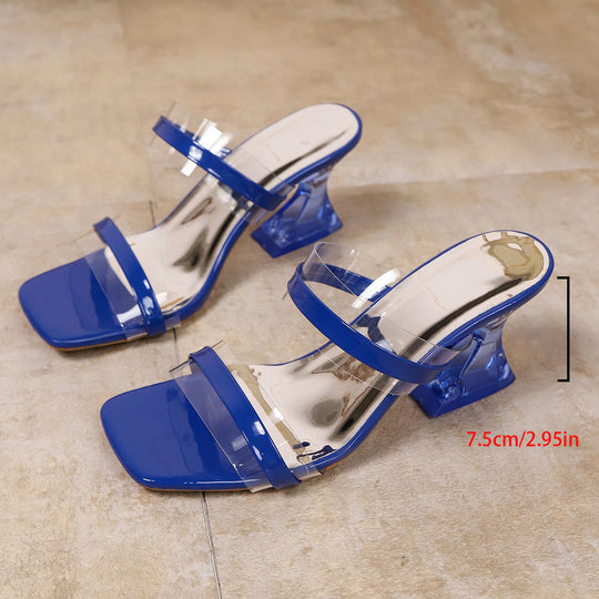 Damen moderne Sandalen mit transparentem Design und mittelschichtigem Blockabsatz R&B