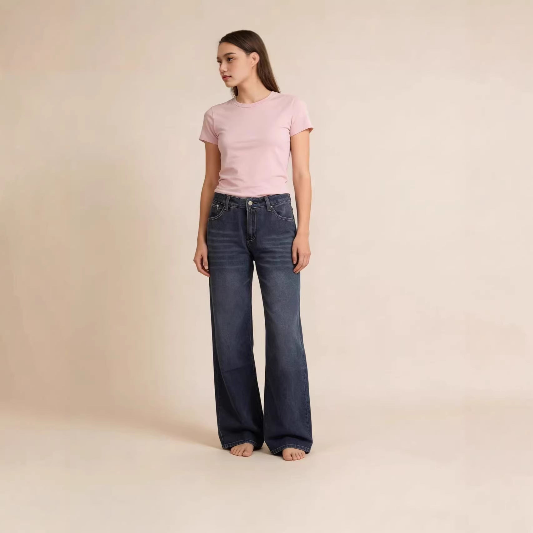 Damen Weite Stretch-Jeans mit High-Waist Passform