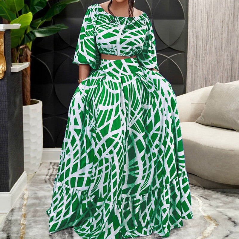 Damen Maxikleid mit überschnittenen Ärmeln und weitem Rock R&B