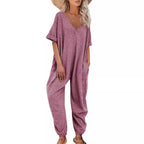 Damen Oversized Jumpsuit mit tiefem V-Ausschnitt und lässigen Taschen R&B