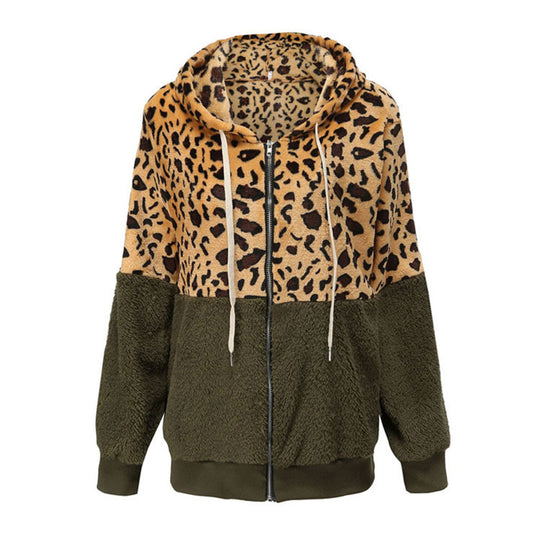 Damen Modischer Fleece-Hoodie mit tierischem Muster und Kontrastdetails R&B