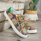 Damen Moderne Sneakers mit buntem Muster und glänzenden Schnürsenkeln R&B