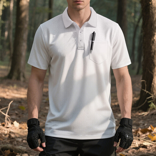 Herren nan funktionelles Kurzarm-Poloshirt mit Brusttasche, eingearbeiteter Stiftlasche und mikroperforierter Belüftung R&B