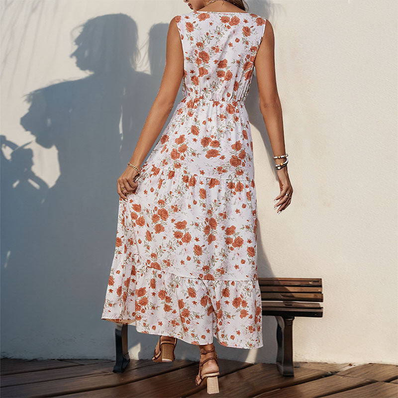 Damen Maxikleid mit floralem Design und Rüschendetails R&B