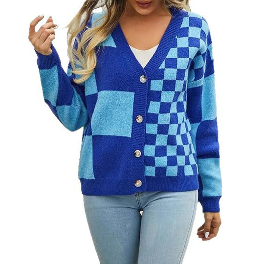 Damen Cardigan mit modischem Karomuster R&B