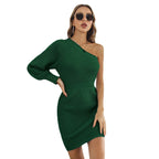 Damen Strickminikleid mit asymmetrischem Ausschnitt und raffiniertem Schnitt R&B