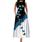 Damen Maxikleid mit elegantem Schmetterlingsdesign und praktischen Taschen R&B